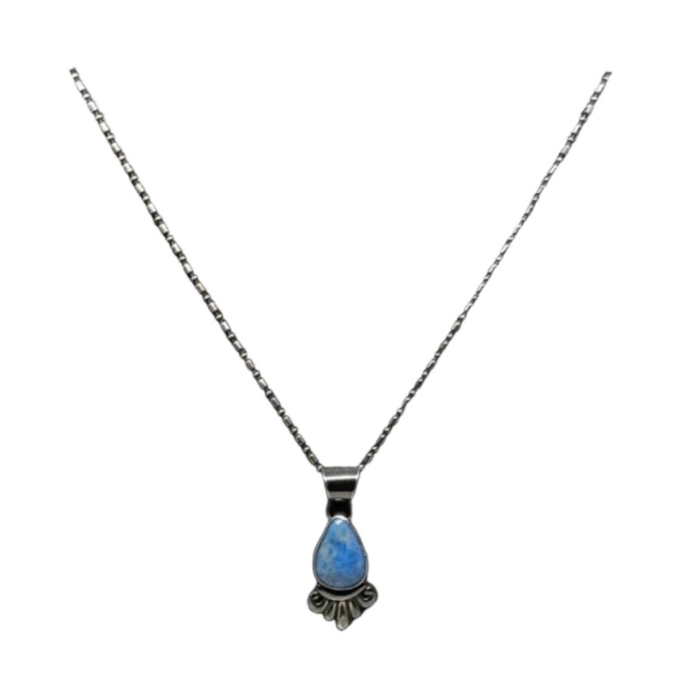 Sterling silver 925 chain necklace with blue lapis stone pendant boho.
